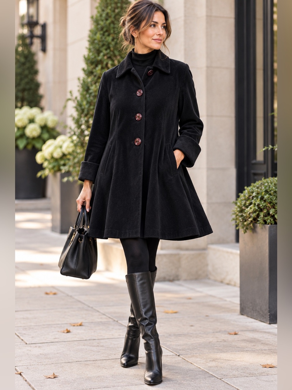 Escalade Paris Vintage Black Mouton Look Swing Coat Made in Canada XL